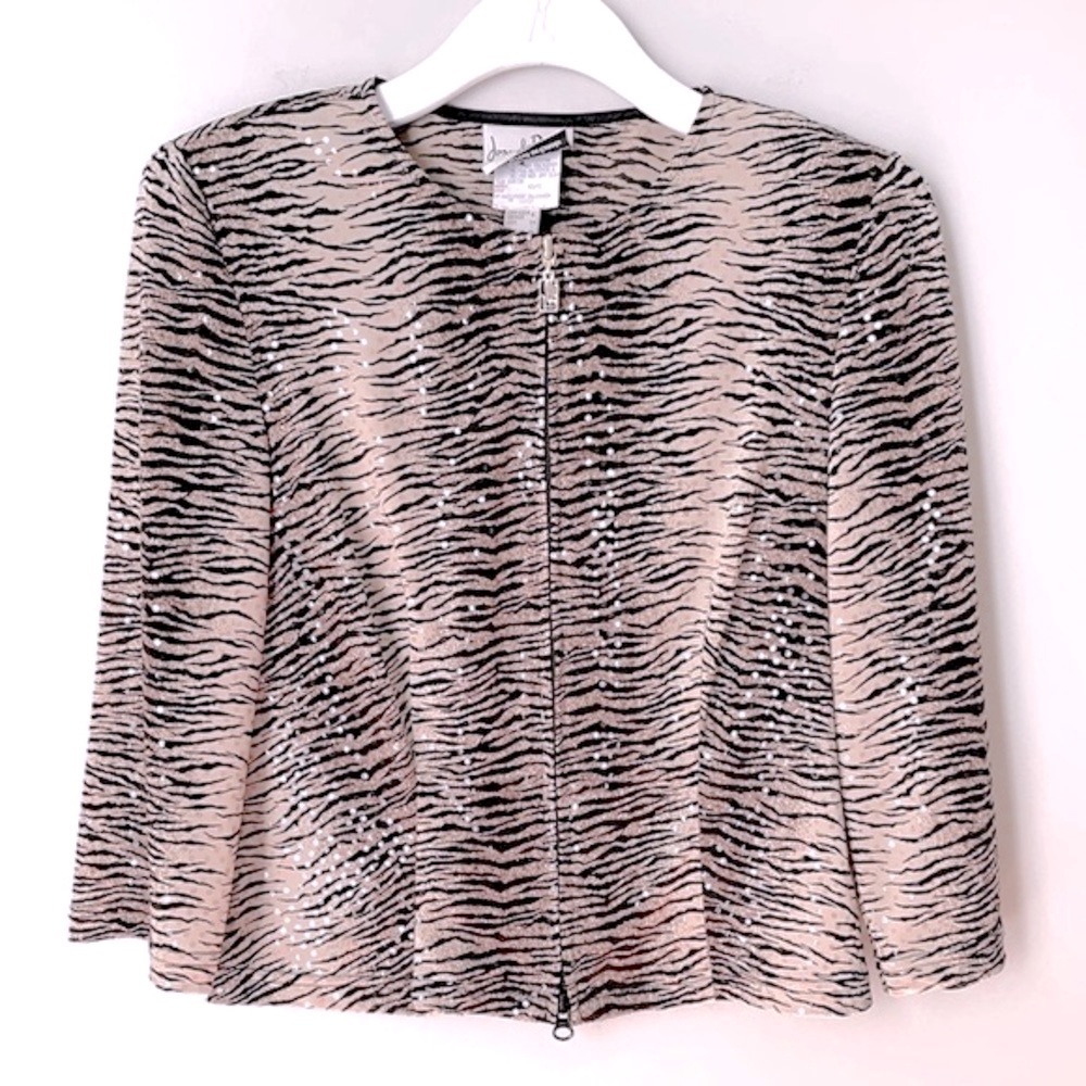 Vintage Joseph Ribkoff size 6 Front Zip Sequin Top - Picture 3 of 16